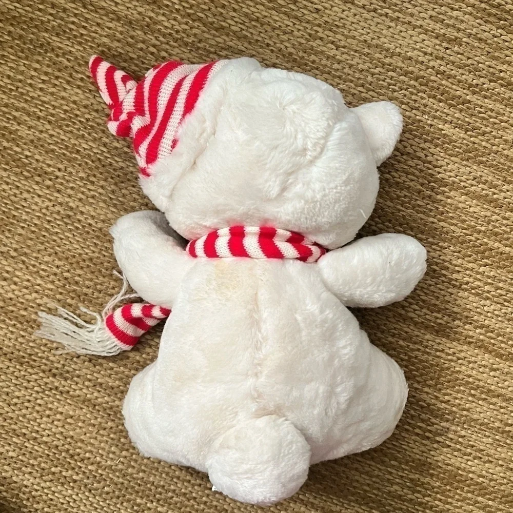 Vintage Liberty Bell Christmas White Teddy Bear Plush Stuffed Toy Hat Scarf 12”